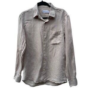 Sartoria Italiana Linen Button Up Shirt Men 15.5 39 Beige Long Sleeve Pocket